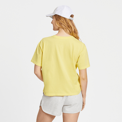 Life Is Good Women's Short Sleeve Boxy Tee - Sea Stripe - Lemon Yellow - Kitty Hawk Kites Online Store