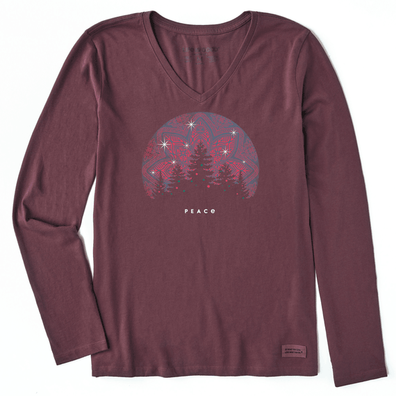 Life Is Good WOMEN'S TWINKLING TREE FOREST LONG SLEEVE CRUSHER VEE - Kitty Hawk Kites Online Store