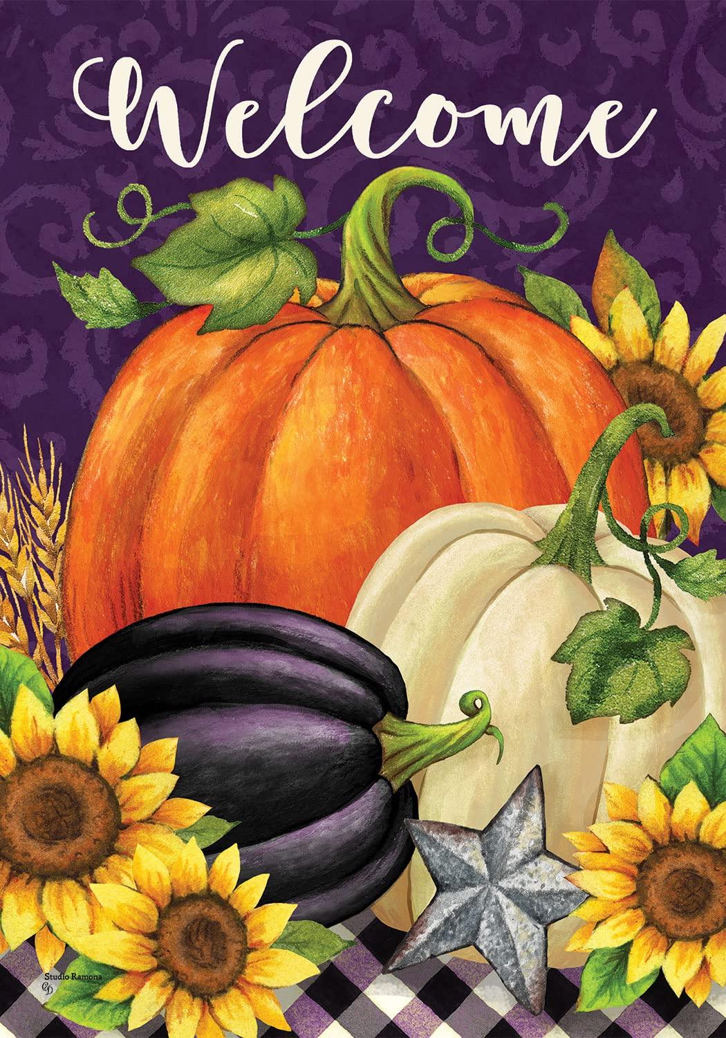 Purple Pumpkins Welcome Garden Flag - Kitty Hawk Kites Online Store