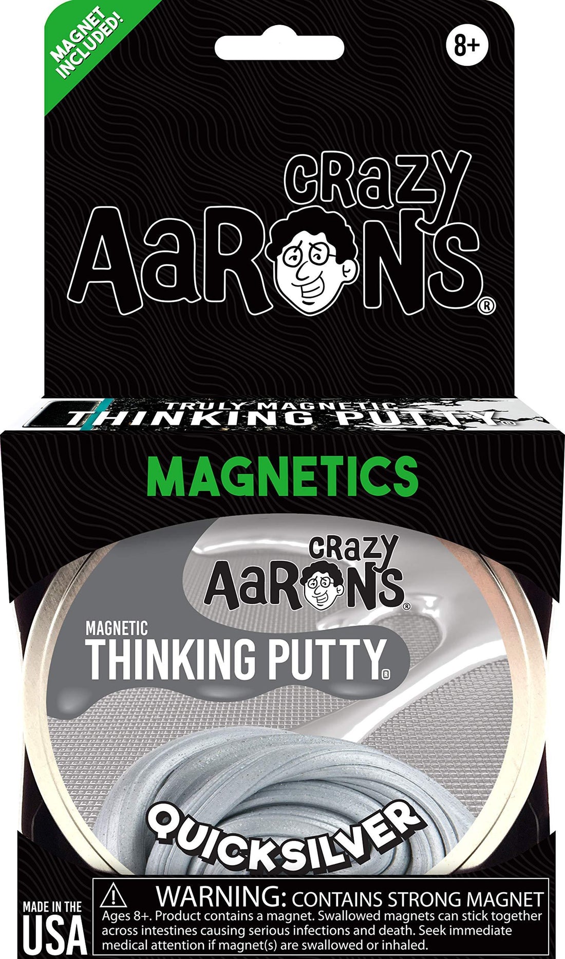 Crazy Aaron's Thinking Putty 4in. Tin (3.2 oz) Quicksilver - Magnetic Putty - Kitty Hawk Kites Online Store