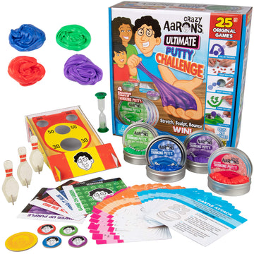 Crazy Aaron's Ultimate Putty Challenge Board Game - 25 Ways to Play and Four Exclusive 3" Thinking Putty Tins - World’s First Putty Family Party Game