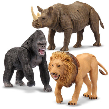 Kid Galaxy Lion, Rhino, Gorilla Plastic Educational Posable Safari Animal Figures (3 Piece), Yellow - Kitty Hawk Kites Online Store
