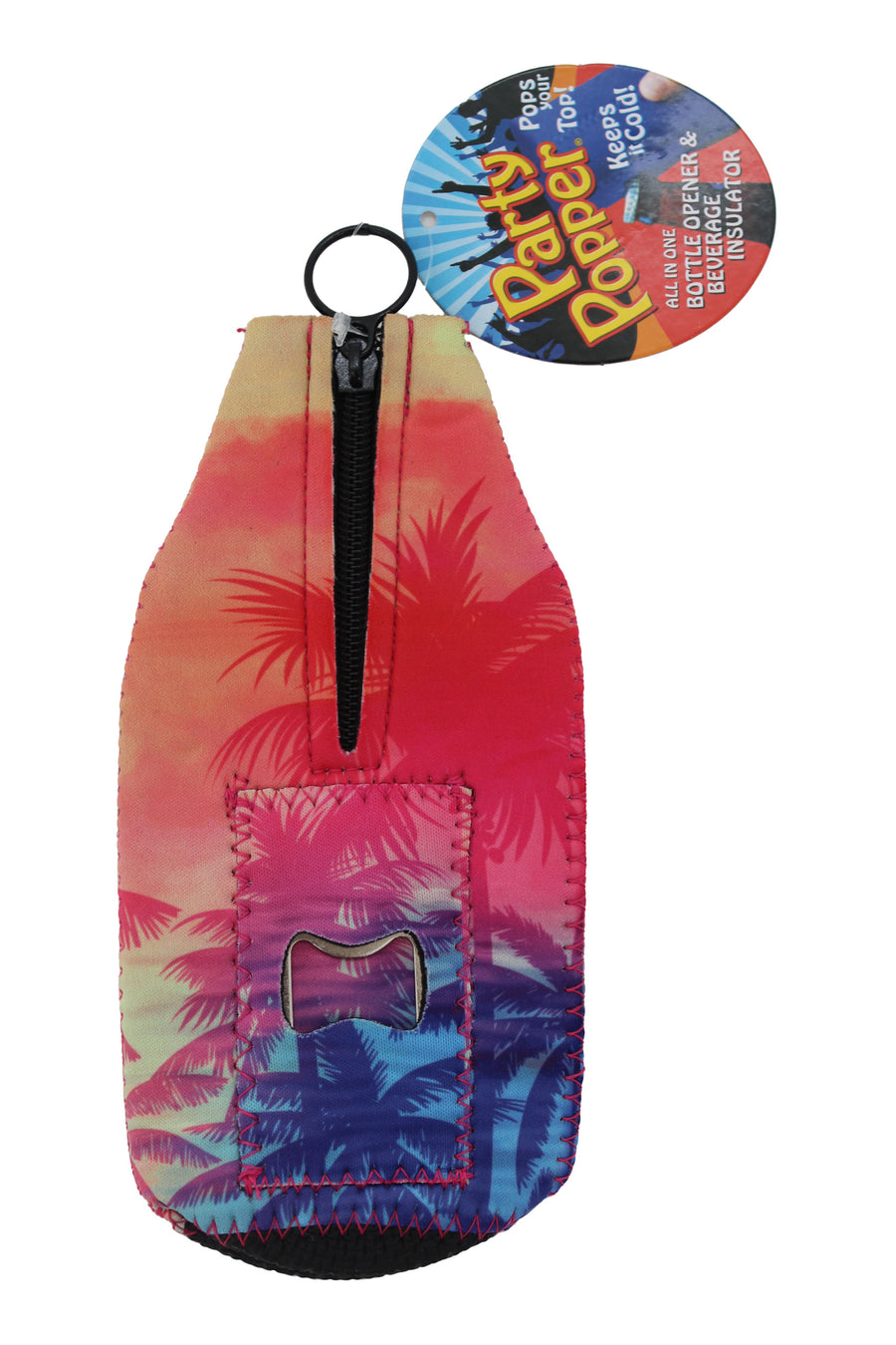 OBX SUNSET PALM TREES  PARTY POPPER KOOZIE