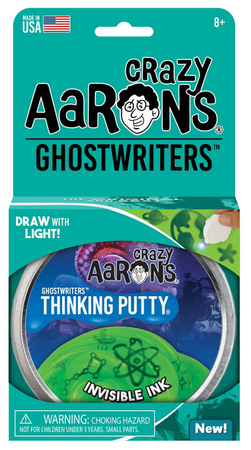 Crazy Aaron's Thinking Putty 4" Tin â GHOSTWRITERS âInvisible Inkâ - Write on Putty with UV Glowcharger â Never Dries Out