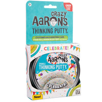 Crazy Aaron's Thinking Putty 4" Tin Gift Set - Celebrate! Glitter in Clear Putty, Includes Customizable Greeting Card and Stickers - Soft Texture, Non-Toxic, Never Dries Out